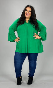 93 SQ-A {Loud and Clear} Kelly Green V-Neck Tunic  PLUS SIZE 1X 2X 3X