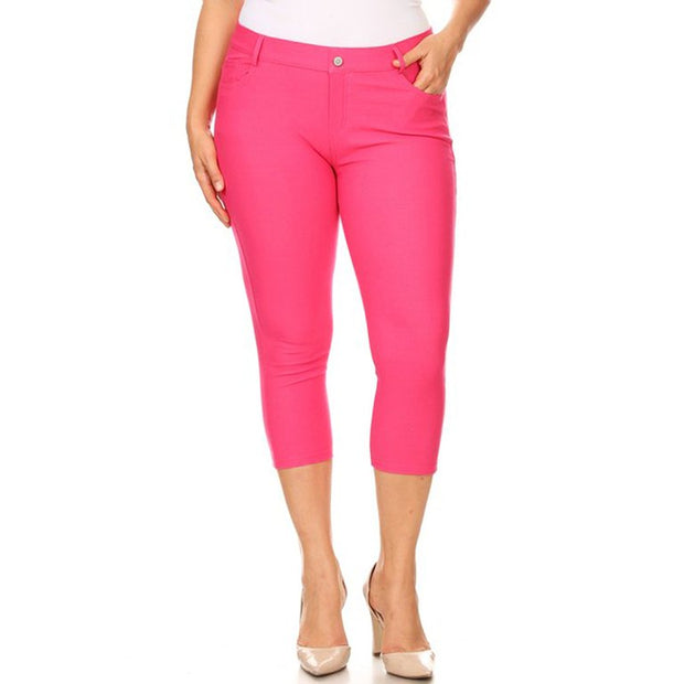 BIN 98 {Running Around) Fuchsia Jeggings Rhinestone Detail Capri Plus Size XL 2X 3X