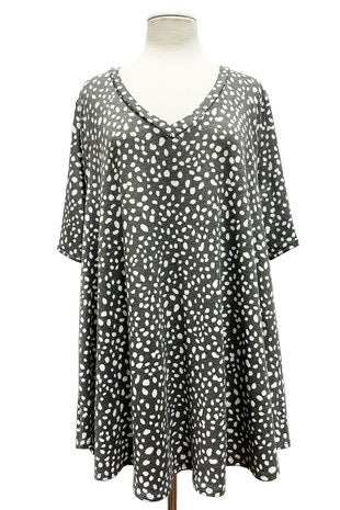 71 PSS-J {You Are The Boss} Charcoal Dalmation Print Top EXTENDED PLUS SIZE 3X 4X 5X