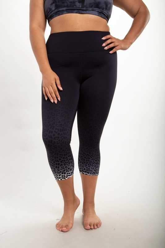 BIN-98 {Keep Moving} Black Leopard Yoga Capri Pants PLUS SIZE XL 1X 2X 3X