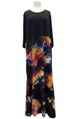 LD-J {Steal The Show} Black/Tie Dye Maxi Dress EXTENDED PLUS SIZE 3X 4X 5X