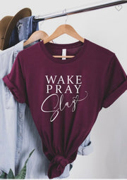 54 GT-H {Wake Pray Slay} Burgundy Graphic Tee PLUS SIZE 3X