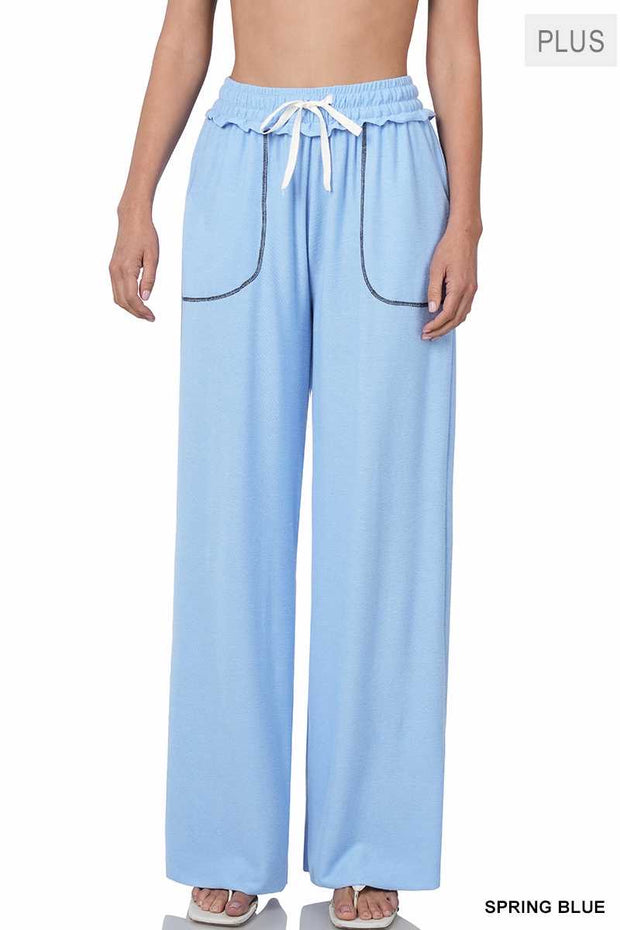 LEG - I  {Seal The Deal} Spring Blue Wide Leg Joggers PLUS SIZE 1X 2X 3X