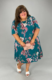 28 OR 31 PSS-V {Wide Eyed Gaze} Teal Floral Dress EXTENDED PLUS SIZE 3X 4X 5X