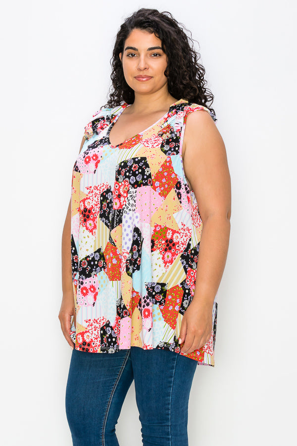 22 SV-W {Patchwork Memories} Multi-Color Pactchwork Print Top EXTENDED PLUS SIZE 3X 4X 5X 6X