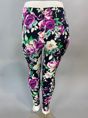 BIN 98 {Rose Garden} Black/Magenta Floral Print Leggings PLUS SIZE 1X/2X