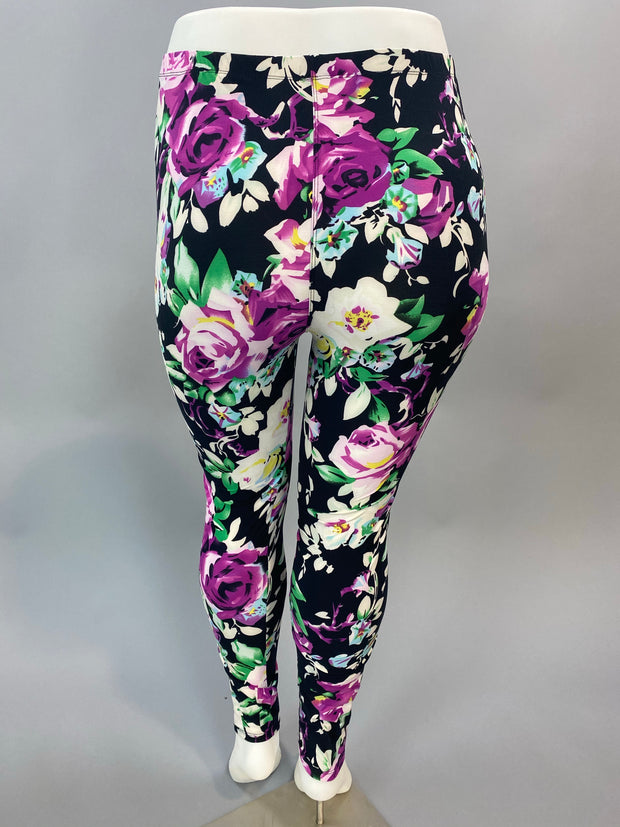 BIN 98 {Rose Garden} Black/Magenta Floral Print Leggings PLUS SIZE 1X/2X