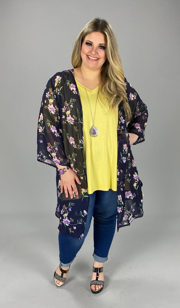 70 OT-O {Dainty Floral} Sheer Navy Floral Cardigan