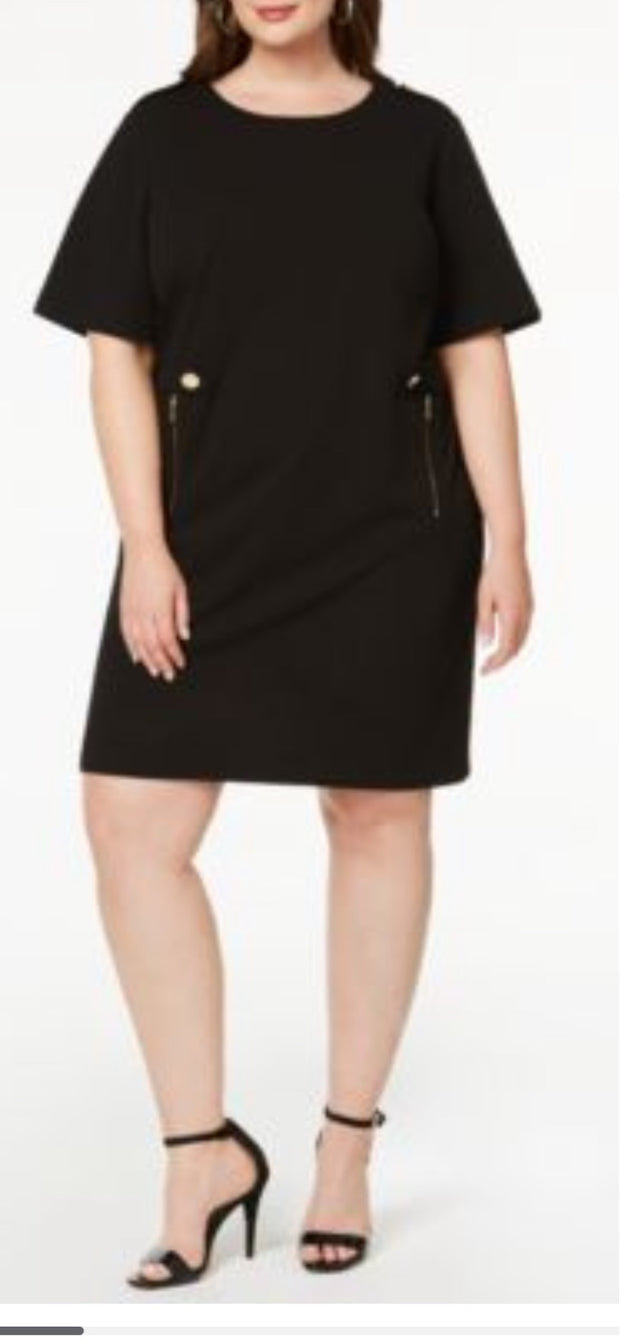 SD-A M-109 {Calvin Klein} Black ZipperTrim Dress SALE!!! Retail €139.50 PLUS SIZE 18W
