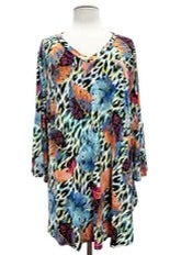 26 PQ {Forever Favorite} Blue Leaf Print V-Neck Tunic EXTENDED PLUS SIZE 3X 4X 5X