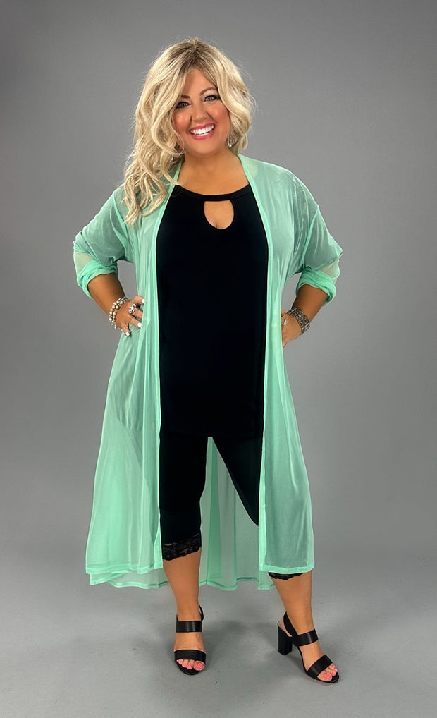 LD-G {New Chapters} Green Mint Sheer Mesh Duster PLUS SIZE XL 2X 3X