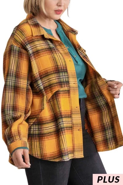 28 OT-M {Little Country} Umgee Burnt Orange Plaid Shacket PLUS SIZE XL 1X 2X