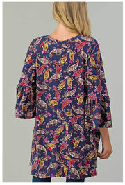 PQ-M {Simple Country LIfe} Navy Tunic W/Multi Color Paisley Print PLUS SIZE 1X 2X 3X