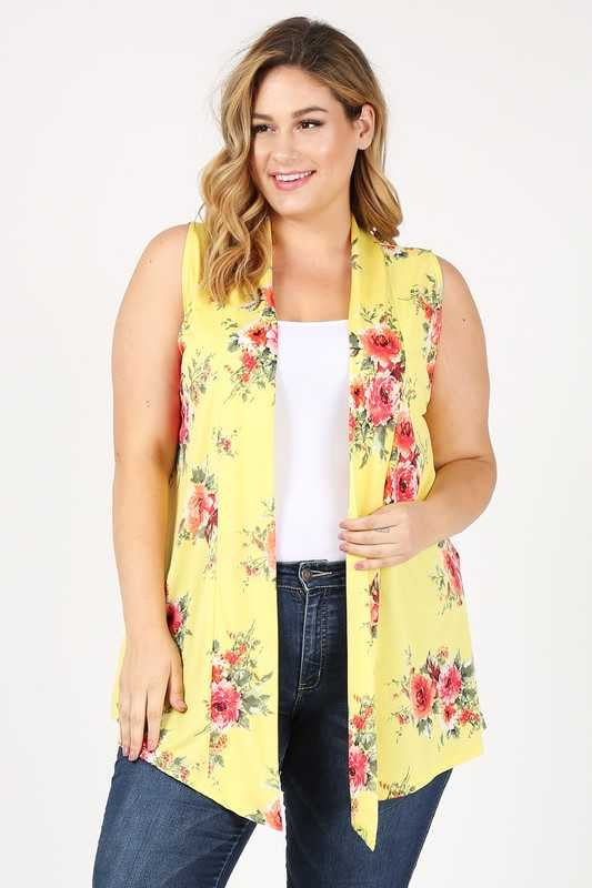 11 OT-M {Stroll Pretty} Yellow Floral SALE!!!Vest PLUS SIZE 1X 2X 3X