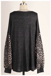 CP-X {Get To Me} ***FLASH SALE***Black Tunic Mocha Spot Bubble Sleeve PLUS SIZE XL 2X 3X