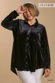 16 SLS-M {Romance Is Back} Umgee Black Velvet Babydoll Top PLUS SIZE XL 1X 2X