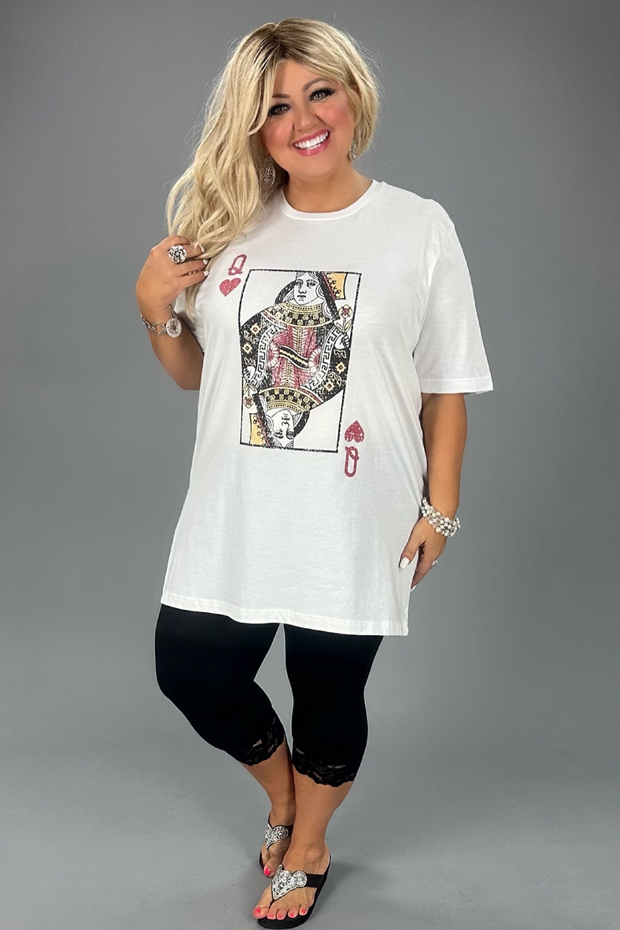 20 GT-E {Queen Has Arrived} White Playing Card Graphic Tee PLUS SIZE 1X 2X 3X