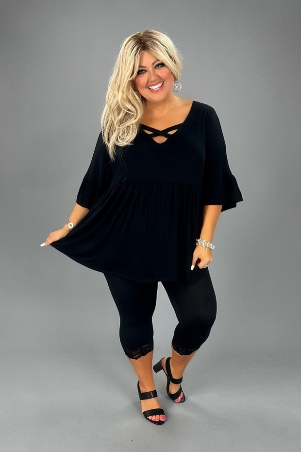 28 SSS-A {Express Your Style} Black Criss-Cross Babydoll Tunic  CURVY BRAND!!!  EXTENDED PLUS SIZE 1X 2X 3X 4X 5X 6X (Runs Larger!!!)