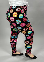 LEG-28 {Donut Shop}  Donut Printed Black Leggings EXTENDED PLUS SIZE