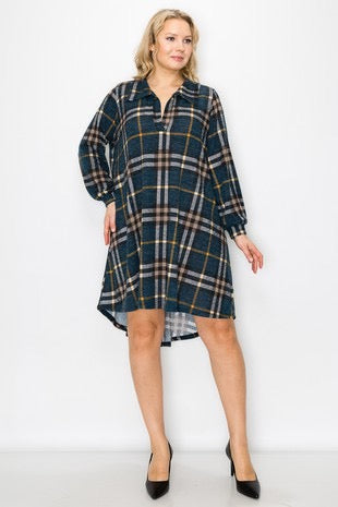 36 PLS-A {Made My Mind Up} Teal Plaid Hi/Low Dress CURVY BRAND!!! EXTENDED PLUS SIZE 4X 5X 6X