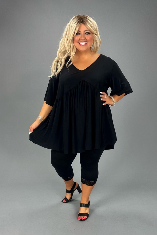 15 SSS-E {Beyond Romance} Black V-Neck Babydoll Tunic CURVY BRAND!!!  EXTENDED PLUS SIZE 1X 2X 3X 4X 5X 6X