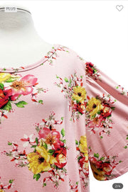 92 PSS-N {This Is True} Pink Floral Short Sleeve Tunic EXTENDED PLUS SIZE 3X 4X 5X