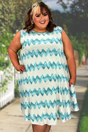 25 SV-O {Thrill Of The Moment} SALE!! Ivory/Teal Chevron Print Dress EXTENDED PLUS SIZE 3X 4X 5X