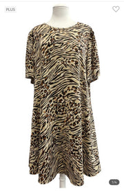 55 PSS-I {Animals Converge}  ***SALE***Taupe Animal Print Dress EXTENDED PLUS SIZE 3X 4X 5X