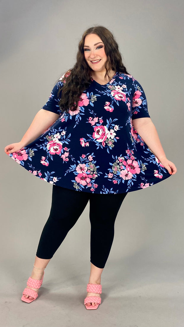 97 PSS-E  {Save The Last} Navy Floral Printed Top EXTENDED PLUS SIZE 3X 4X 5X