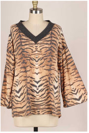 59 OR 25 PLS-D {Wildly Cute} Tan Tiger Print Top PLUS SIZE XL 2X 3X