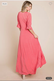 LD-X {Simply Elegant} Coral Wrap Maxi Dress PLUS SIZE 1X 2X 3X