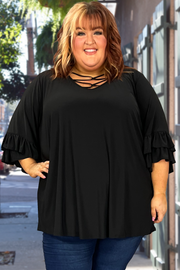 22 SQ-A {Happy Curvy} Black Caged Neck Tunic CURVY BRAND!!! EXTENDED PLUS SIZE 3X 4X 5X 6X