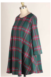 PQ-Z {Holiday Cottage}  ***FLASH SALE***Green Pink Rust Plaid Round Hem Tunic PLUS SIZE XL 2X 3X