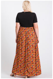 LD-D {Orange Slice} Black & Orange Print Maxi Dress PLUS SIZE 1X 2X 3X