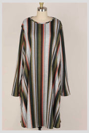 PLS-G {Completely Yours} Grey Green Stripe Knit Dress EXTENDED PLUS SIZE 3X 4X 5X