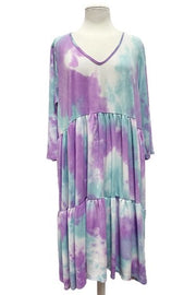 16 PQ-H {Cotton Candy Visions} Lavender/Mint Tie Dye Dress PLUS SIZE XL 2X 3X