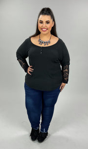 56 OR 34-SLS-Z [Subtle Glamour} Black Tunic Lace Sleeve Plus Size 1X 2X 3X