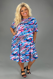 14 PSS-A {All The Drama} SALE!!!Blue Pink Print Dress EXTENDED PLUS SIZE 3X 4X 5X
