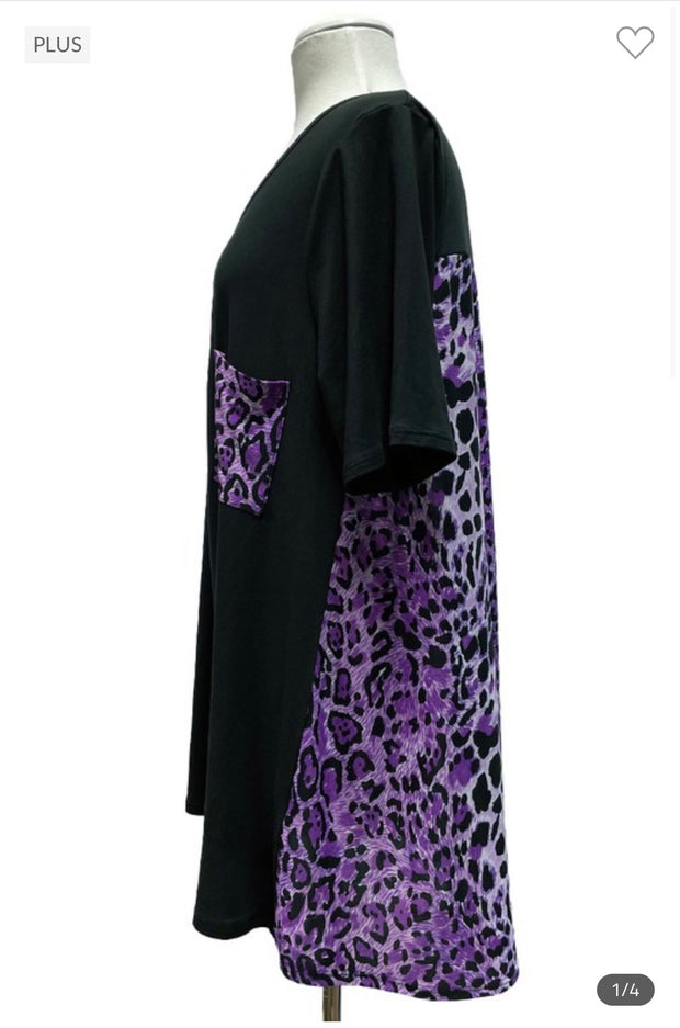 73 CP-S {Keeping Traditions} Black Purple Animal Print Top EXTENDED PLUS SIZE 1X 2X 3X 4X 5X