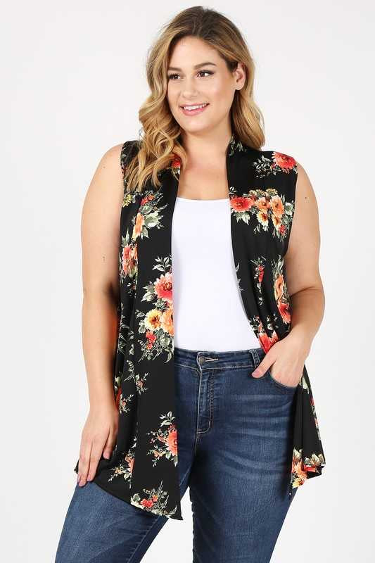 11 OT-J {Stroll Pretty} Black Floral  SALE!! Vest PLUS SIZE 1X 2X 3X