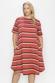 15 PSS-R {Focus On The Good} SALE!! Rust Stripe Print Dress EXTENDED PLUS SIZE 3X 4X 5X