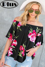 35 PSS-S {Eyes Are On Me} Black Floral Flutter Sleeve Top PLUS SIZE XL 2X 3X