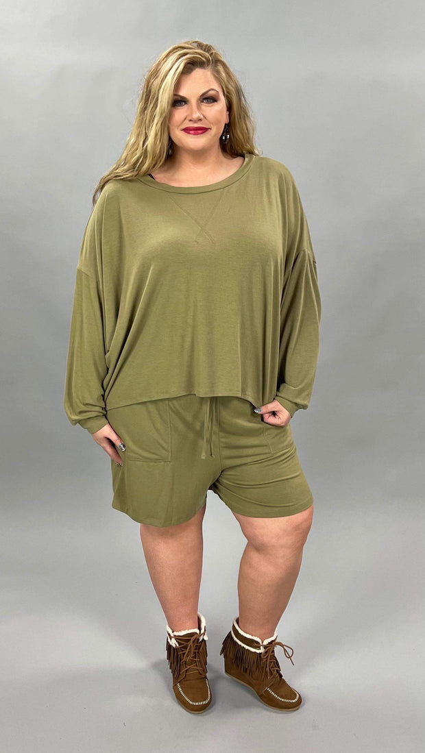 21 SET-K {The Good Life} Light Olive Long Sleeve Short Set SALE!!! PLUS SIZE 1X 2X 3X