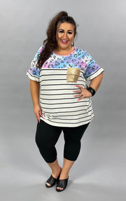 66 CP-E {Staying Wild} SALE!! Leopard & Stripes Top Sequin Pocket PLUS SIZE 1X 2X 3X