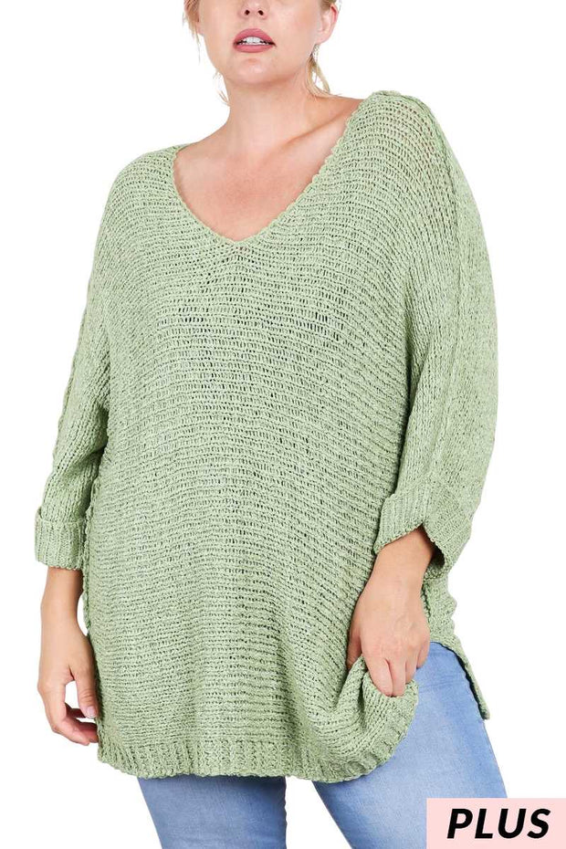 22 SQ-H {Easy Days} Green Sparkle Sweater PLUS SIZE XL 2X 3X