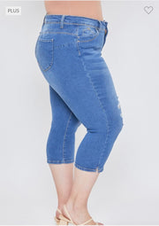 BT-R {Royalty For Me} Med. Blue Ripped Capri Jeans EXTENDED PLUS SIZE 14 16 18 20 22 24