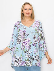 30 PQ-C {Fierce in Floral} Blue ***SALE***Multi Print Tunic EXTENDED 4X 5X 6X