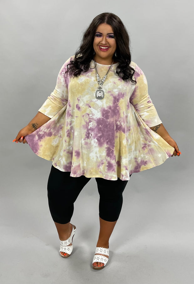 93 PQ-C {Sugar Inspired} Taupe/Purple Tie Dye Top EXTENDED PLUS SIZE 3X 4X 5X SALE!!!