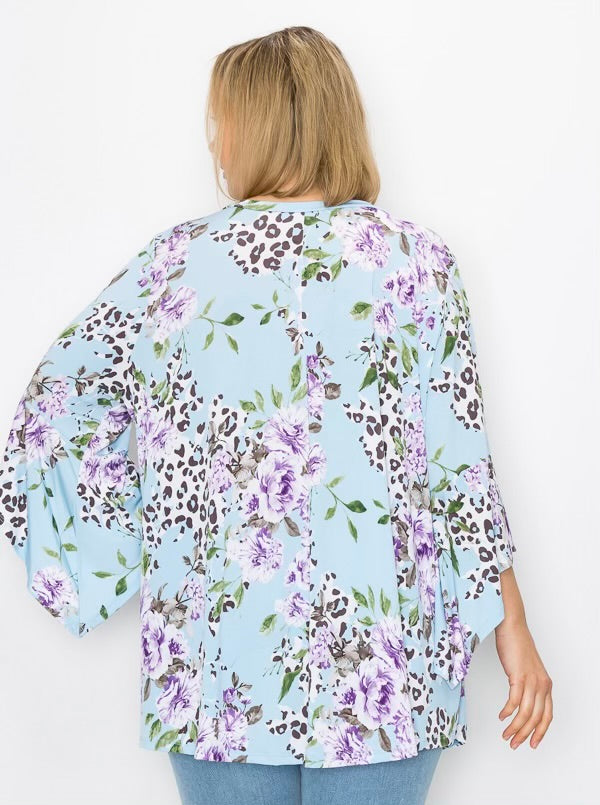 30 PQ-C {Fierce in Floral} Blue ***SALE***Multi Print Tunic EXTENDED 4X 5X 6X