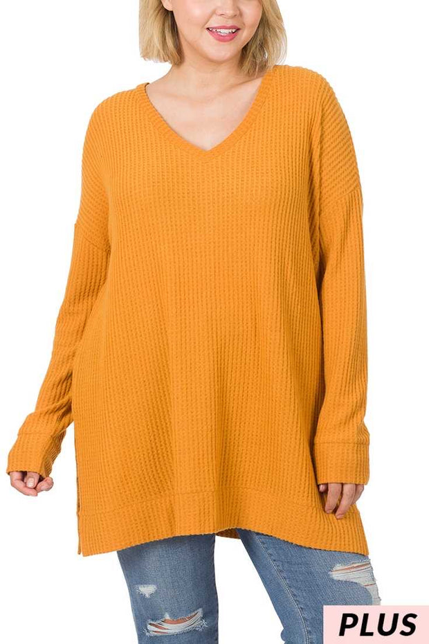 91 SLS-G {Think It Through} Dk. Mustard Waffle Knit Top PLUS SIZE 1X 2X 3X